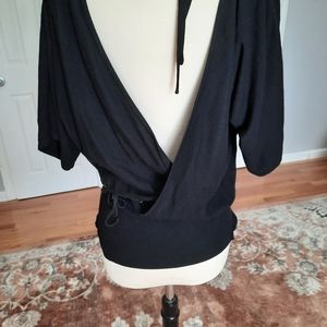 Open back black dolman sleeve knit top sweater